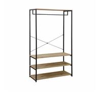 sweeek - Meuble d'entrée métal et décor bois 3 niveaux avec barre de penderie LOFT
