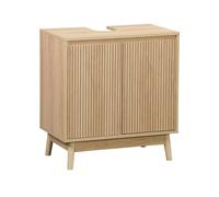 sweeek - Meuble sous lavabo Linear Naturel 2 Portes. façades striées. Pieds Bois de pin. 65 x 40 x 70 cm