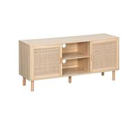 sweeek Meuble TV cannage et effet bois 2 portes et 1 étagère 120cm Naturel