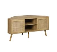 sweeek - Meuble TV d'angle en décor Bois et cannage. 2 Portes. 1 étagère. 115cm