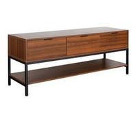 sweeek - Meuble TV décor Noyer L130cm avec piètement et poignées en métal Noir - 3 tiroirs et 1 étagère inférieure