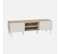 sweeek Meuble TV en métal et décoration en bois, 2 portes, 140 cm, beige, 140 x 40 x 44 cm