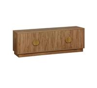sweeek - Meuble TV Exotique 4 Portes Effet Bois de manguier. poignées en métal doré L 140 x P 40 x H 48cm