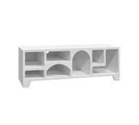 sweeek - Meuble TV Organique Effet Bois Blanc 160cm avec Plusieurs niches 7 Compartiments de Rangement L160cm
