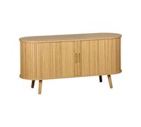 sweeek - Meuble TV scandinave 2 Portes coulissantes. 4 Compartiments. décor Bois rainuré Naturel. L120 x 40 x 57 cm