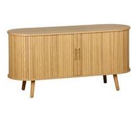 sweeek - Meuble TV scandinave 2 Portes coulissantes. 4 Compartiments. Effet Bois rainuré Naturel. L120 x 40 x 57 cm