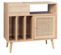 sweeek - Meuble Vinyle cannage et décor Bois Bohème 1 Porte et 4 casiers 83cm