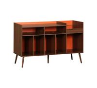 sweeek - Meuble Vinyle Vintage Bicolore décor Bois et Orange 130cm - Nepal