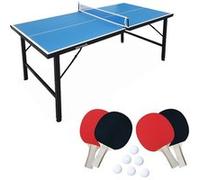 Mini table de ping pong 150x75cm - table pliable indoor bleue. avec 4 raquettes et 6 balles. valise de jeu pour utilisation intérieure. sport tennis de table - Bleu
