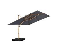 sweeek - Parasol déporté rectangulaire 3x4m effet bois + dalles à lester 50x50cm gris - Wimereux + Fixeo