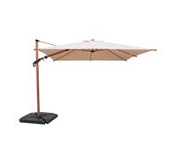 sweeek - Parasol déporté rectangulaire 3x4m. mât effet bois beige + Base 50 - Etretat/Baso