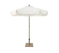 sweeek - Parasol HOSSEGOR droit à franges 2m. beige. acier. mât effet bois. UPF 30+. D 200 x H 225 cm