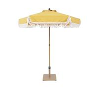 sweeek - Parasol HOSSEGOR droit à franges 2m. ocre. acier. mât effet bois. UPF 30+. D 200 x H 225 cm