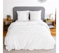 Parure de lit en microfibre lavée blanc 260 x 240cm pour lit 2 places avec 1 housse de couette et 2 taies d'oreillers Blanc