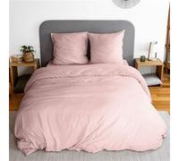 sweeek Parure de lit en microfibre lavée rose poudré 240 x 220cm pour lit 2 places avec 1 housse de couette et 2 taies d'oreillers Rose