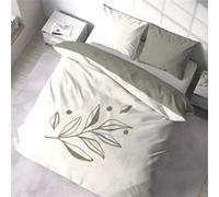 sweeek Parure de lit imprimé végétal blanc et kaki 260 x 240 cm en coton lavé Multicolore G