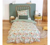 sweeek Parure de lit MAXENCE réversible 1 place imprimé thème automne vert 140 x 200cm Vert