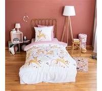 sweeek Parure de lit réversible LISE 1 place imprimé thème forêt enchantée en microfibre 140 x 200cm 1 housse de couette 1 taie d'oreiller Rose