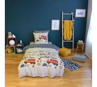sweeek | Parure de lit réversible PINPON 1 place imprimé thème pompier en microfibre 140 x 200cm 1 housse de couette 1 taie d'oreiller G