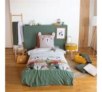sweeek | Parure de lit réversible ROBIN 1 place imprimé thème forêt d'automne en microfibre 140 x 200cm 1 housse de couette 1 taie d'oreiller G