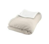 sweeek - Plaid Sherpa et Gaze de Coton 130 x 170 cm Galet. Alix. bi-matière