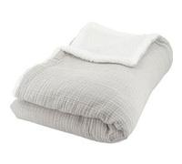 Plaid sherpa et gaze de coton 130 x 170 cm gris ALIX bi-matière