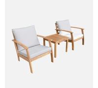 sweeek - Salon de Jardin Bois d'acacia 2 Places écru - Fauteuils et Table Basse - Ushuaïa