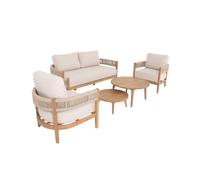 sweeek - Salon de Jardin Bois d'acacia et Cordes Beige 4 Places. Tables Rondes - Samos