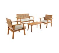 sweeek - Salon de jardin bois et cannage vertical 4 places BOHEMIA CORDE VERTICALE