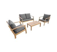 sweeek - Salon de Jardin en Bois 4 Places - Ushuaïa - Coussins Gris. canapé. fauteuils et Table Basse en Acacia. Design