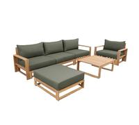 sweeek - Salon de Jardin en Bois 5 Places - Kaki. canapé. fauteuils et Table Basse en Acacia. 6 éléments modulables. 273 x 75 x 72.5cm