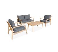 sweeek - Salon de Jardin en Bois d'acacia 4 Places Gris CARNOTA. Coussins déhoussables. 2 fauteuils. 1 canapé 2 Places et 1 Table