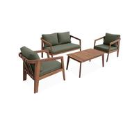 sweeek - Salon de Jardin Kaki foncé 4 Places LOBERIA. Bois d'acacia Dossier avec lanières Effet Cuir