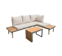 sweeek - Salon de Jardin Kaki foncé. modulable en Aluminium et Bois d'acacia. 4 Places. Sao Paulo.140 x 68 x 65cm