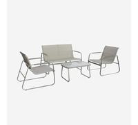 sweeek - Salon de Jardin Kaki NOTO Acier. 4 Places. Un canapé. Une Table. Deux fauteuils textilene