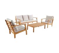 sweeek - Salon de Jardin USHUAIA 5 Places écru en Bois d'acacia. Un canapé. Une Table. Deux fauteuils