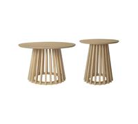 sweeek - Set de 2 Tables Basses Rondes Plateau Effet Bois chêne et Pieds en Bois de Sapin. Ø40cm et Ø60cm
