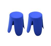 sweeek - Set de 2 tabourets empilables. Simili Cuir Bleu. Niki. Ø30 / 44 x H46cm