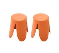sweeek - Set de 2 tabourets empilables. Simili Cuir Orange. Niki. Ø30 / 44 x H46cm