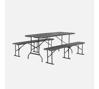 Set de table et bancs de réception 180cm pliables avec poignée de transport plastique gris foncé table de camping