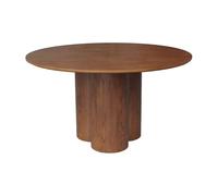 sweeek - Table à Manger Ronde Bois d'hévéa et placage chêne Noyer 4 Places 130cm - Leonore