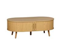 | Table basse 2 portes coulissantes avec 3 compartiments effet bois rainuré L 110 x P 59 x H 39cm