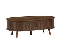 sweeek - Table Basse 2 Portes coulissantes avec 3 Compartiments Effet Bois rainuré Noyer. L 110 x P 59 x H 39cm
