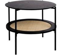 sweeek - Table Basse Coloris Noir Vintage Double Plateaux Effet Bois et cannage. piètement et Structure en métal Noir