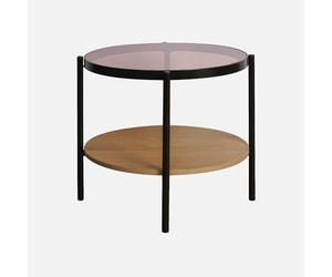 sweeek - Table Basse/d'appoint Ronde 52 x 52 cm décor Bois et métal Noir. 2 Plateaux Dont Un en Verre trempé