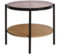 Table basse / d'appoint ronde 52 x 52 cm effet bois et métal noir 2 plateaux dont un en verre trempé Naturel