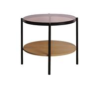 Table basse / d'appoint ronde 52 x 52 cm effet bois et métal noir 2 plateaux dont un en verre trempé