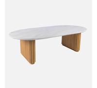 sweeek - Table basse ovale en bois d'hévéa avec effet pierre naturelle - 122 x 65 x 35 cm