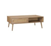 sweeek - Table basse rectangulaire décor bois et cannage arrondi 1 tiroir EVA