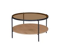 sweeek - Table Basse Ronde Double Plateau Verre. décor Bois et métal - Smooky